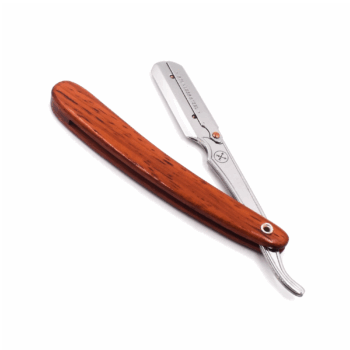 Parker SRRW open scheermes met rood sandelhouten handvat en roestvrijstalen houder – professionele barber razor.