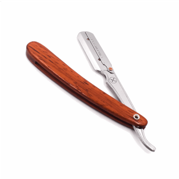 Parker SRRW open scheermes met rood sandelhouten handvat en roestvrijstalen houder – professionele barber razor.